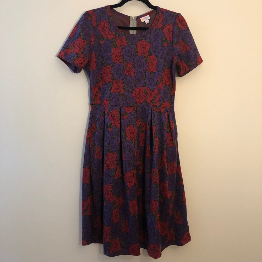 LuLaRoe Amelia Rose Print Jacquard Dress w/Pockets